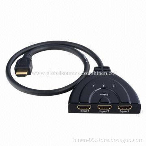 HDMI Switcher, 3x1 Pigtail, Supports Highest Video Resolution of 1,080P